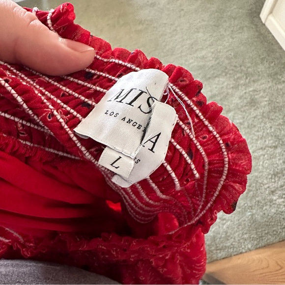 Misa Los Angeles Darla Red Floral Off Shoulder Tiered Ruffle Mini Dress L (JJ) - Picture 4 of 7